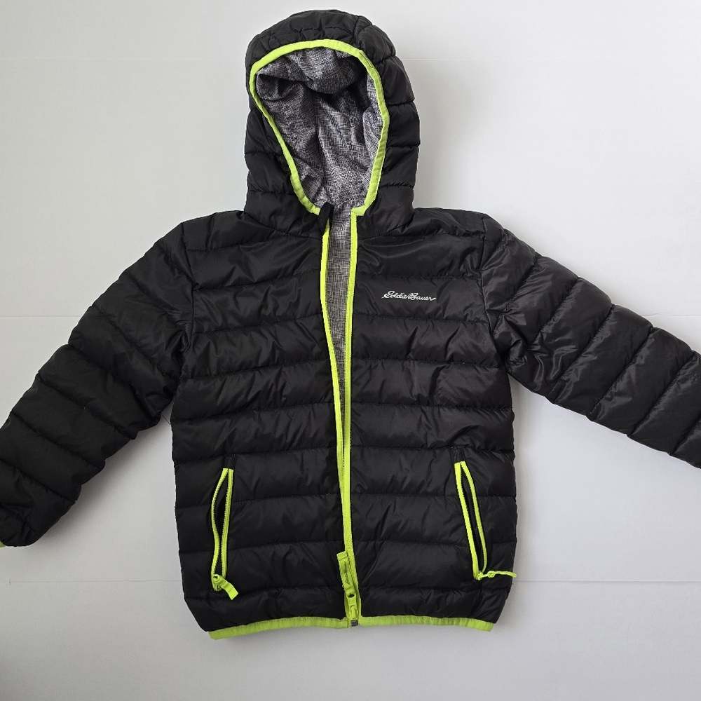 Eddie Bauer Reversible Black Jacket with Neon Green Trim